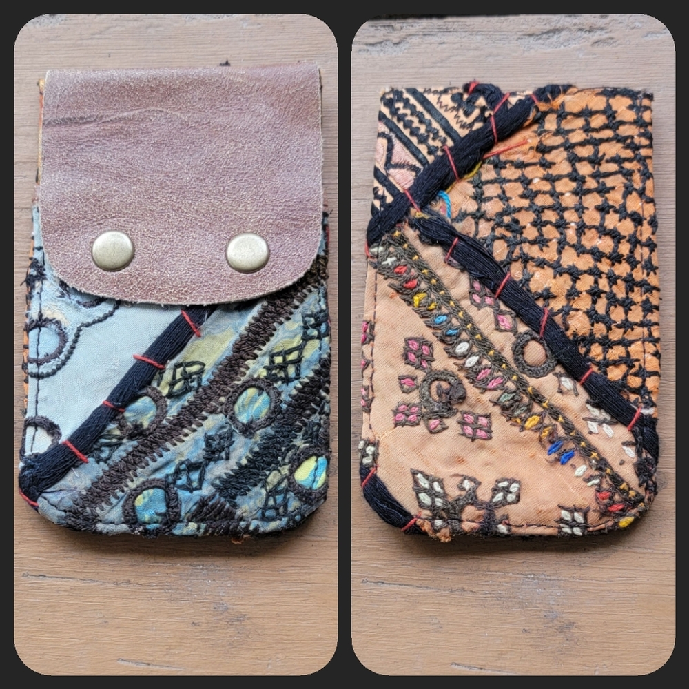 👽🌋 Free People Boho Embroidered Repurposed vtg banjara hippie Wallet card case